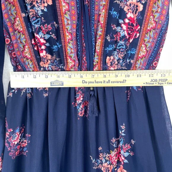 Xhilaration Floral Maxi Dress Womens XS Blue Boho CottageCore Long Sleeves - Picture 11 of 15